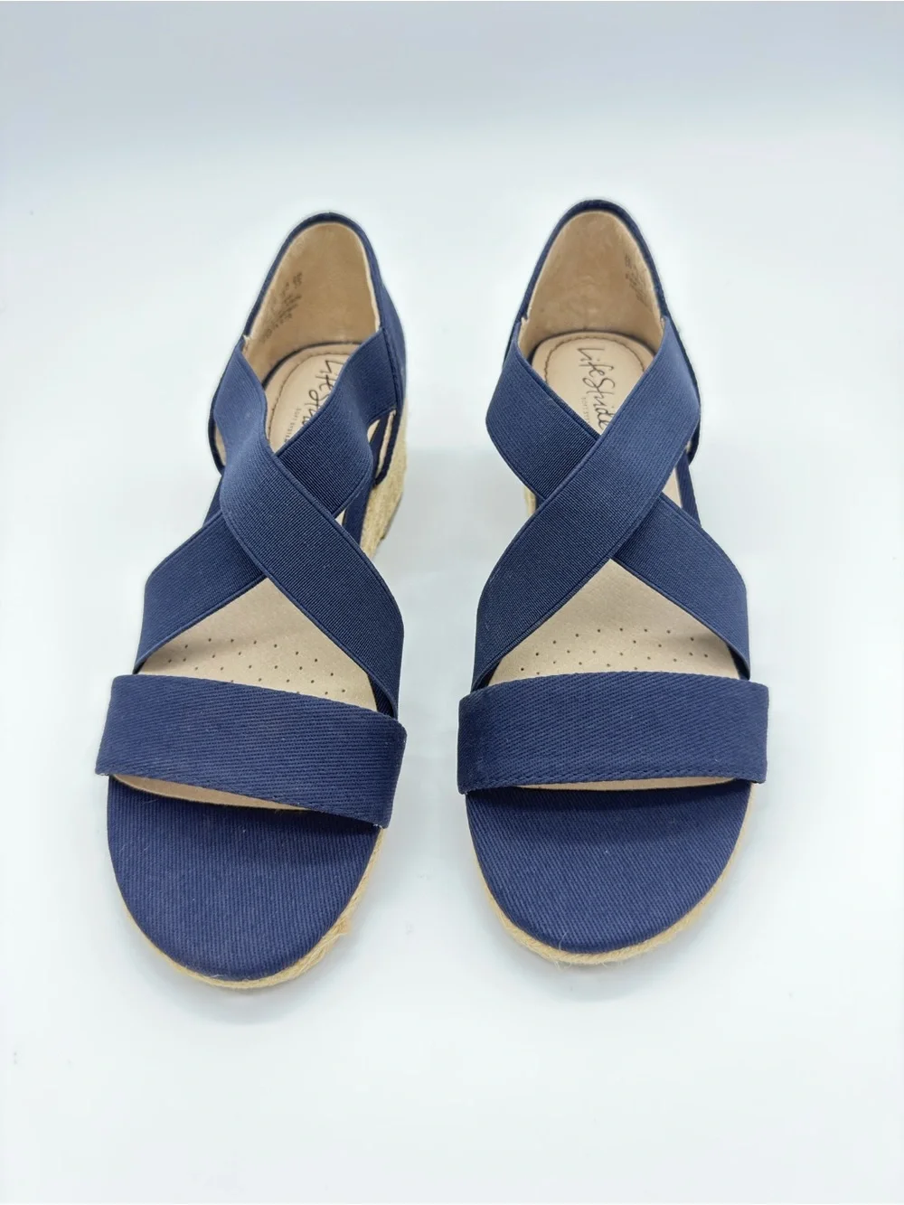 Life Stride Navy Elastic Crisscross Wedge Sandals